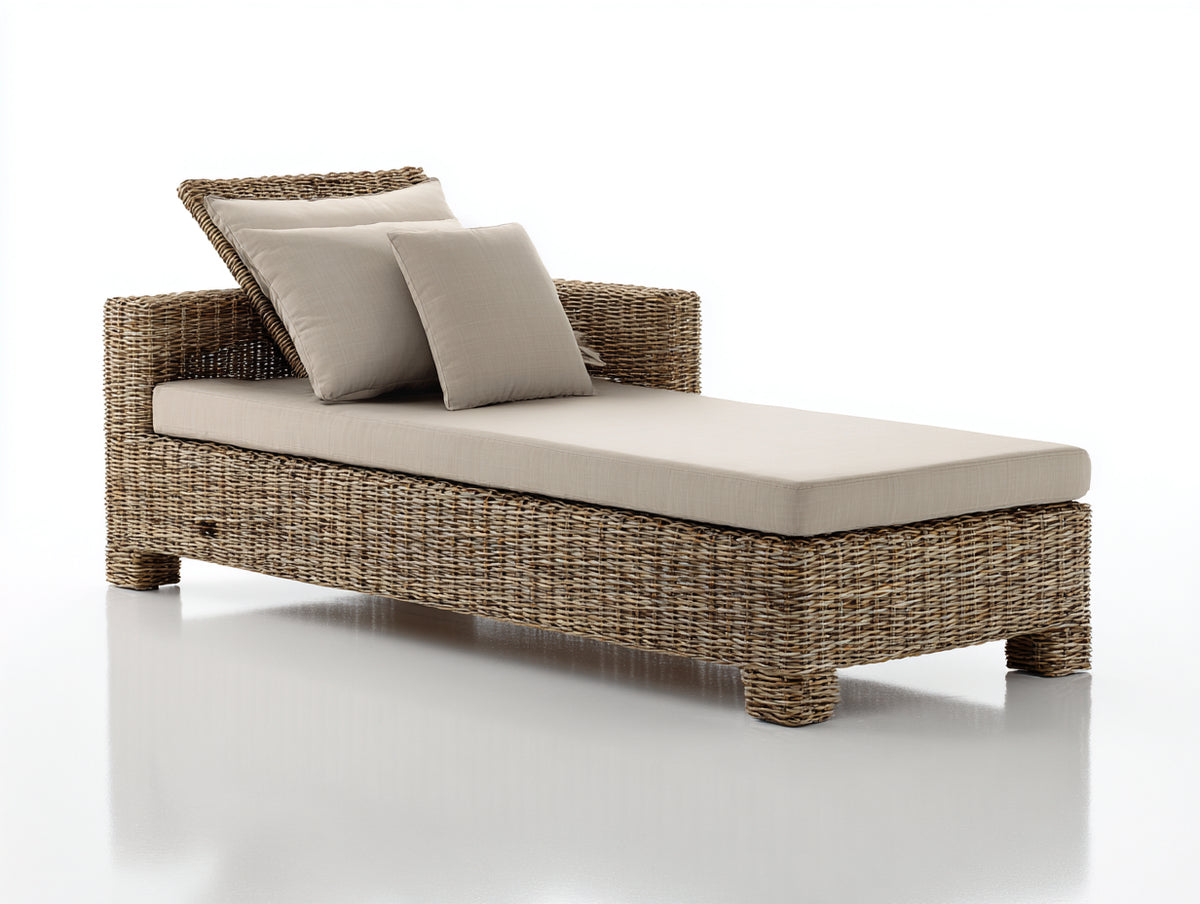 Tumbona de exterior de ratán sintético color natural y beige 200x80x75 cm diseño moderno