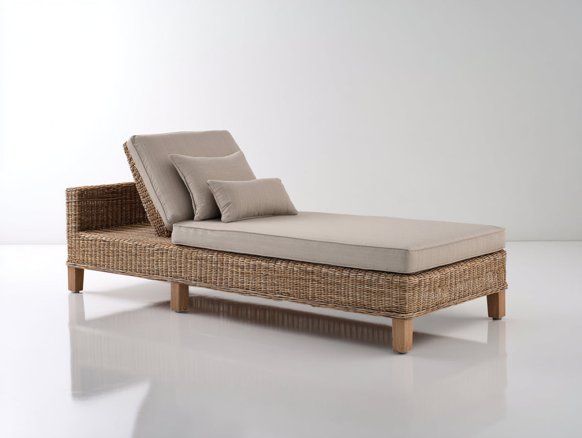 Tumbona de exterior de ratán sintético 200x75x85 cm - beige y madera natural - diseño moderno para jardín y terraza
