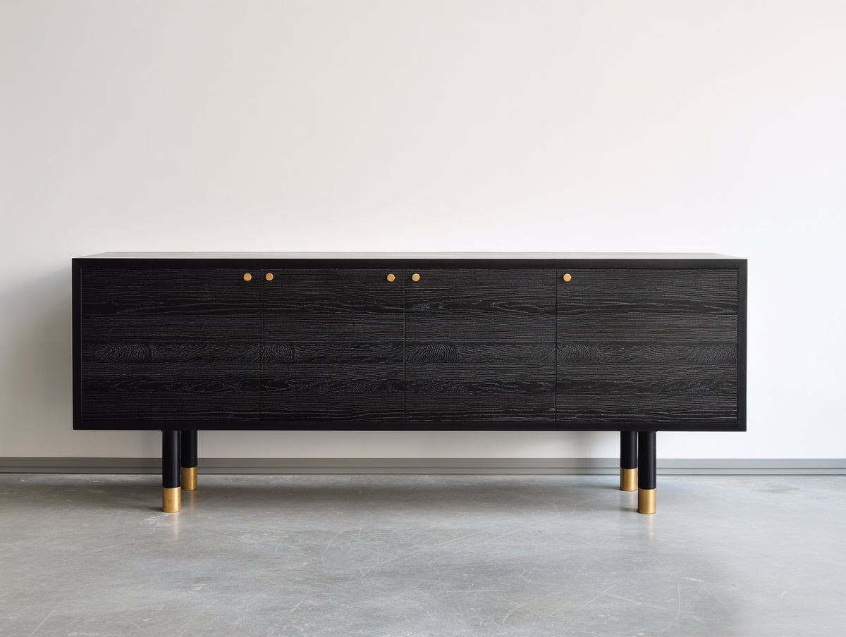 Mueble recibidor 220x40x75 cm color negro con puertas y diseño moderno