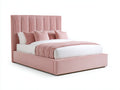 Cama doble tapizada 220x180x120 cm - acabado rosa claro - diseño moderno