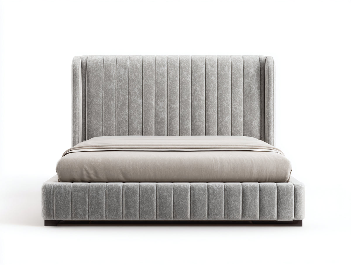 Cama doble tapizada 220x200x120 cm - acabado gris claro - diseño moderno