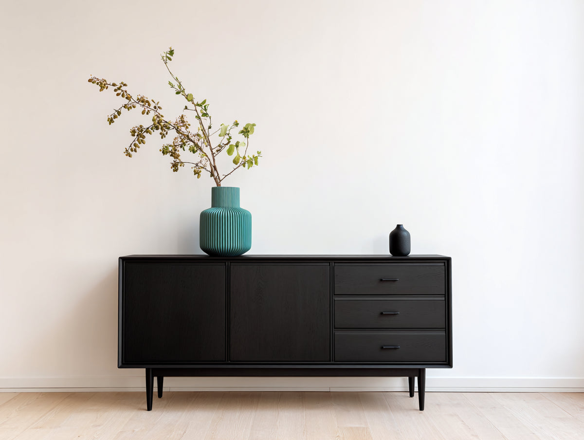 Mueble recibidor de madera 180x40x75 cm - negro - diseño moderno con almacenamiento
