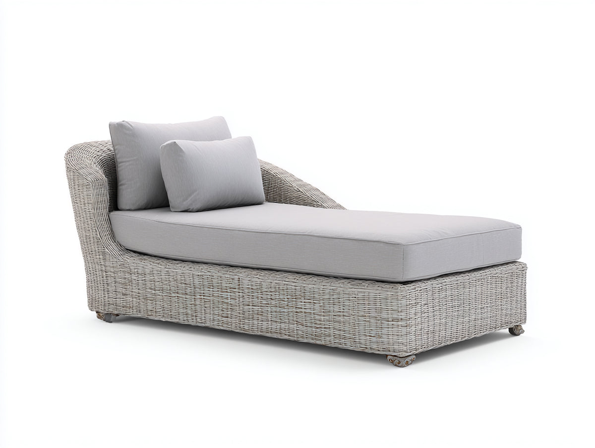 Tumbona de exterior de ratán 210x85x75 cm - acabado gris claro - diseño moderno