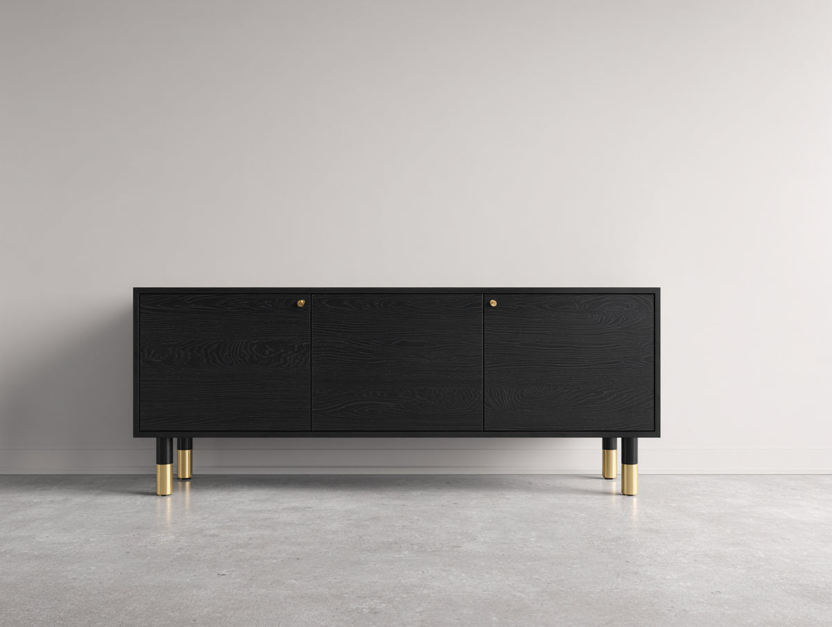 Mueble recibidor madera 180x40x75 cm - negro - diseño moderno con 3 puertas
