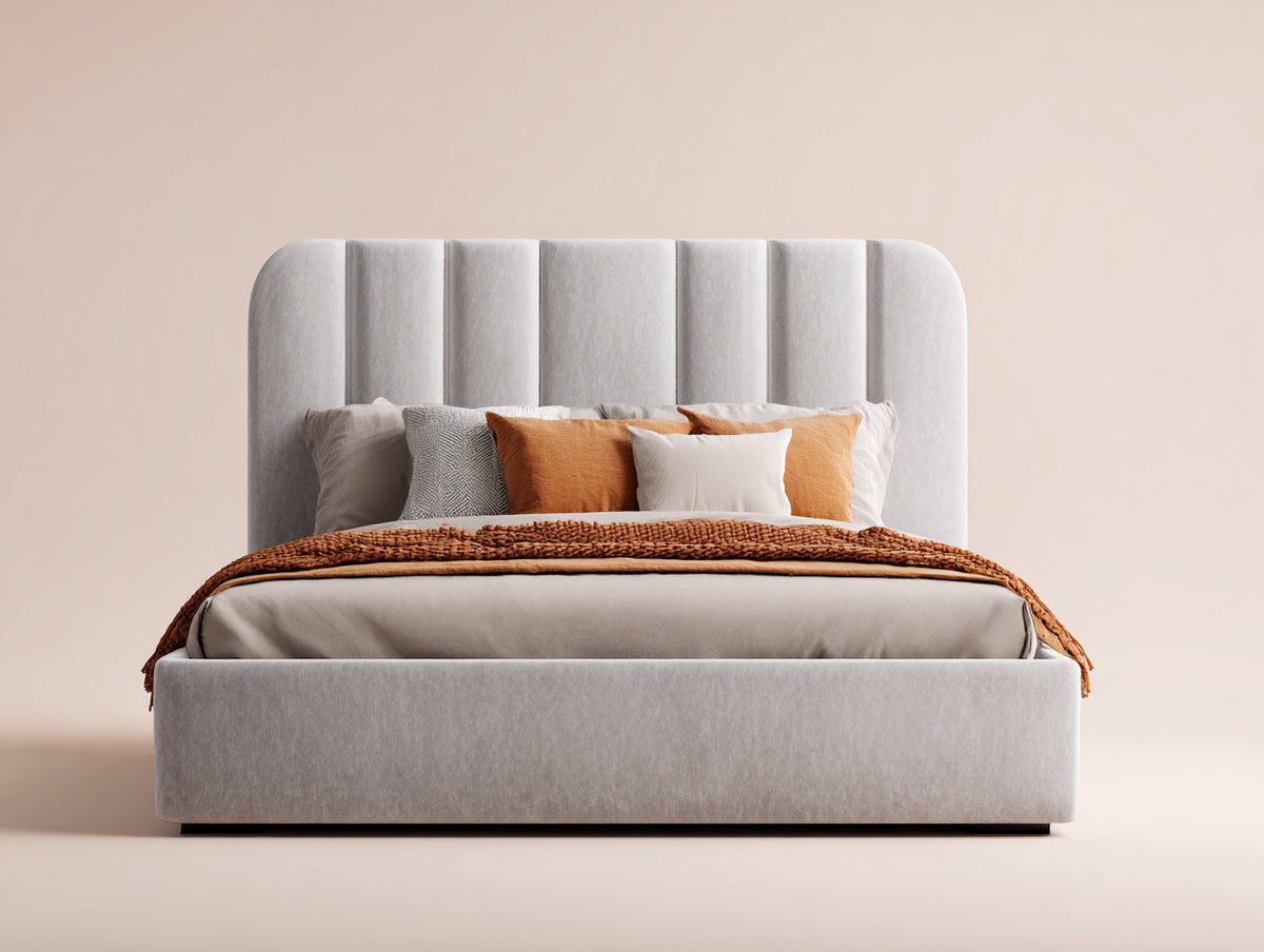 Camas dobles tapizada 200x180x120 cm - gris claro - diseño moderno para dormitorio