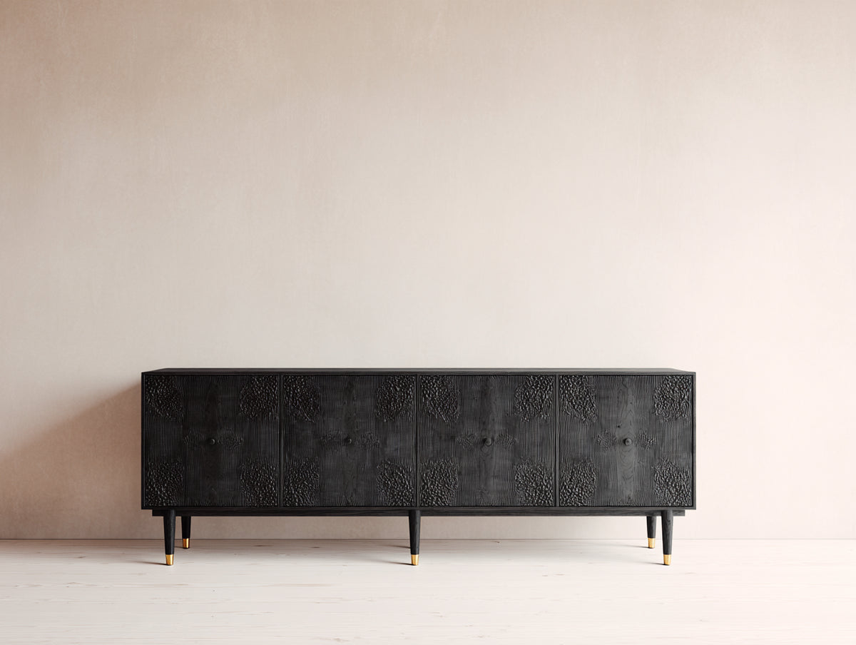 Mueble recibidor madera 180x40x75 cm - negro - diseño moderno con 4 puertas