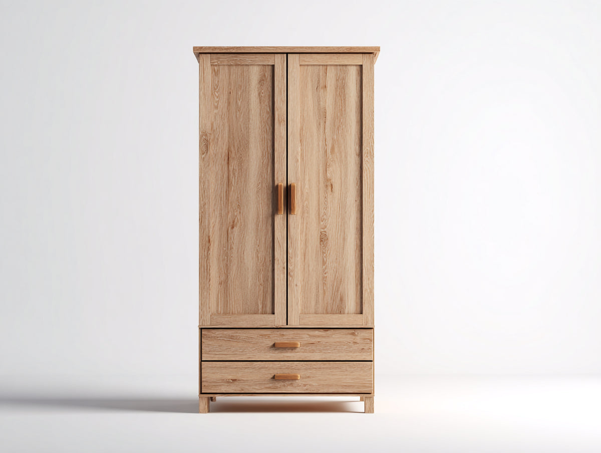 Armarios de madera 100x45x180 cm - color roble natural - diseño moderno con 2 puertas y 2 cajones