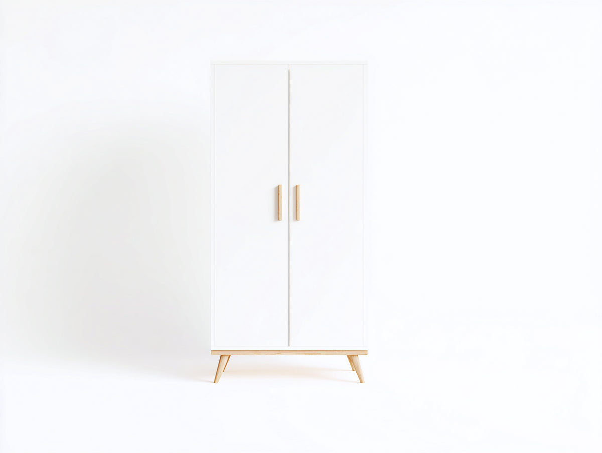 Armarios de 2 puertas - madera y acabado blanco con detalles en color madera - 90 x 40 x 180 cm estilo nórdico moderno
