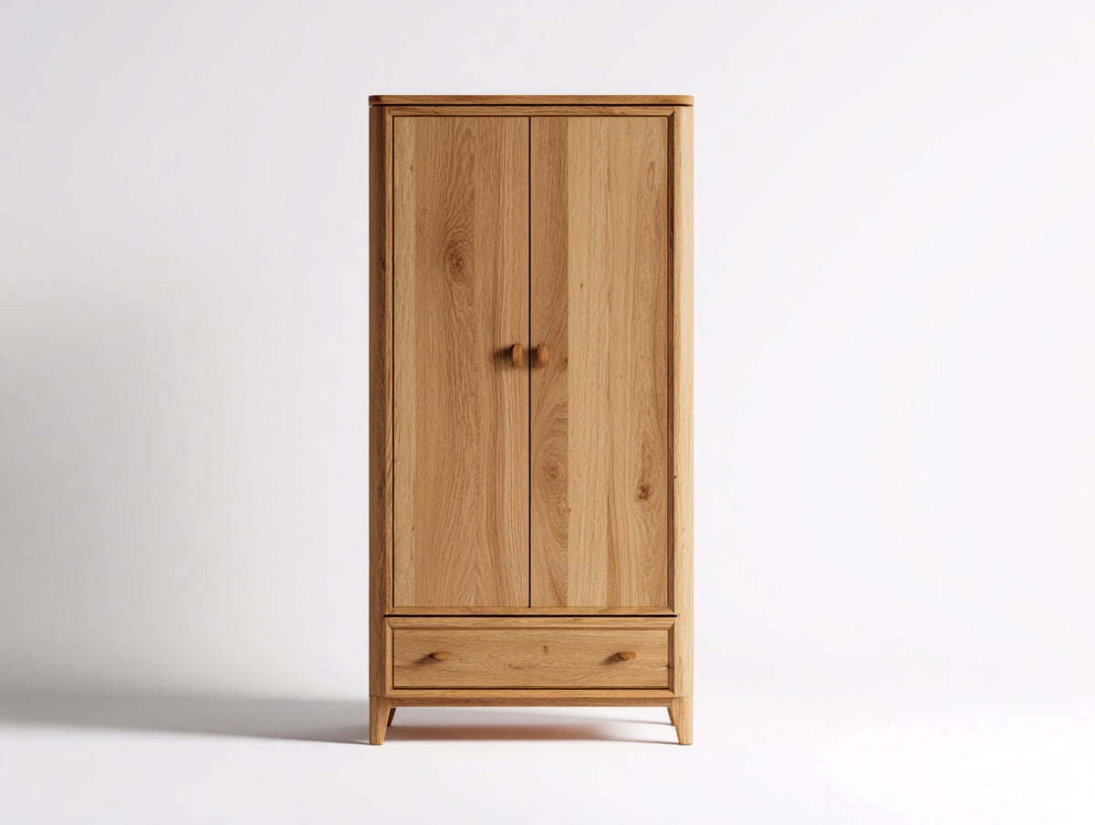 Armario de 2 puertas con cajón 90x45x190 cm - acabado madera natural - estilo moderno