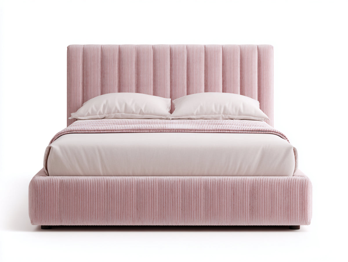 Camas dobles tapizada 200x160x100 cm - rosa claro - diseño moderno con cabecero acolchado