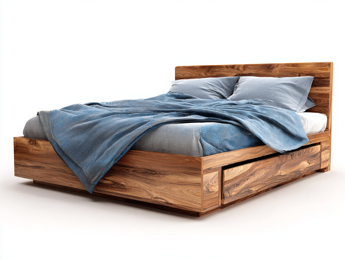 Camas dobles de madera 220x180x100 cm - marrón natural - con almacenamiento y diseño moderno para dormitorio