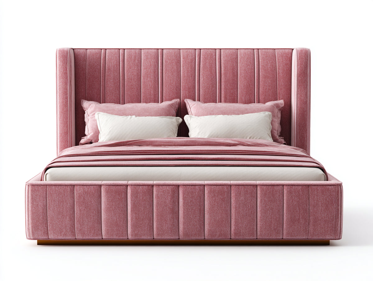 Camas dobles 200x180x120 cm tela rosa con cabecero tapizado alto diseño moderno