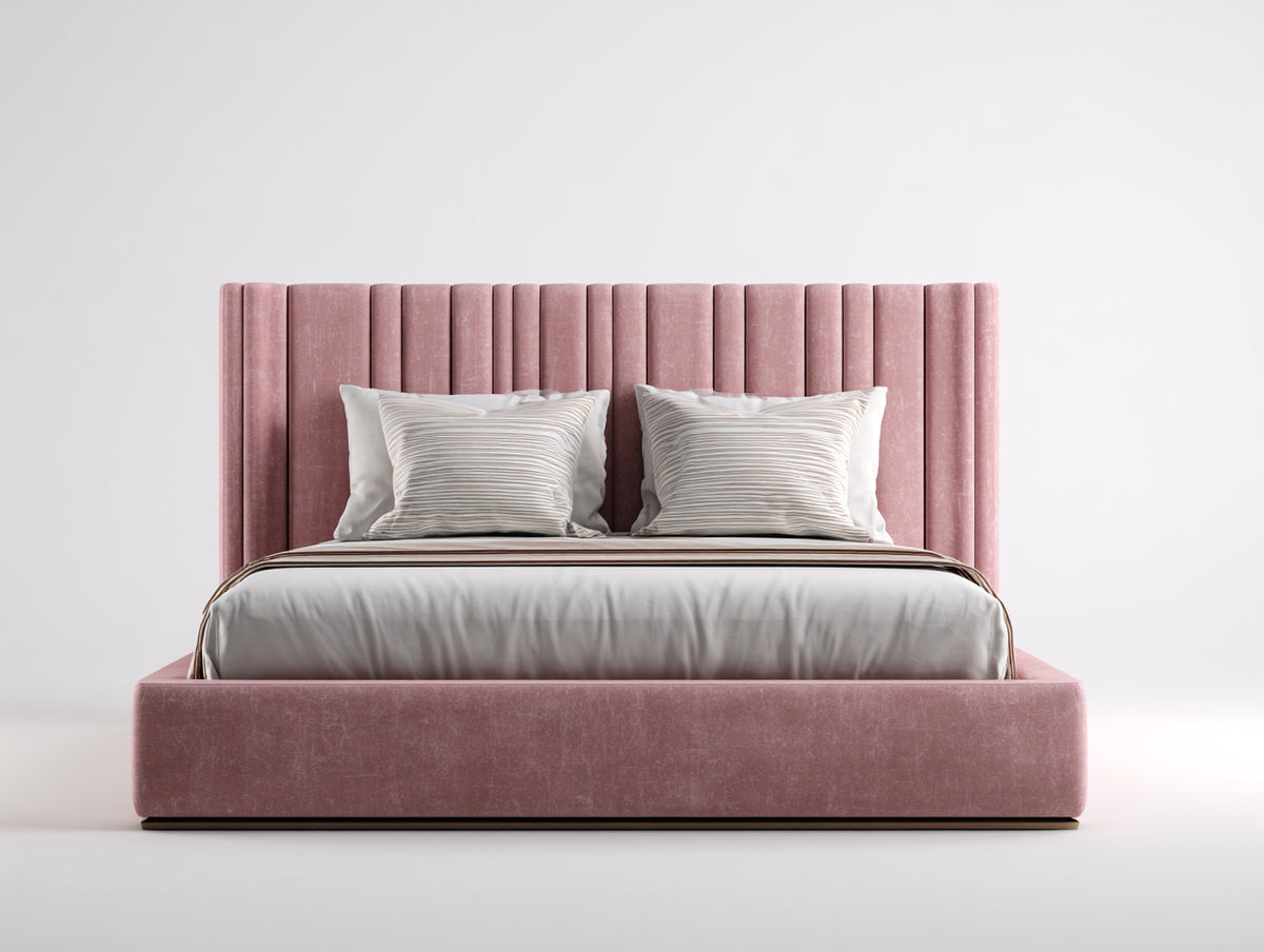 Camas dobles tapizada 200x160x100 cm - rosa - diseño moderno con cabecero acolchado