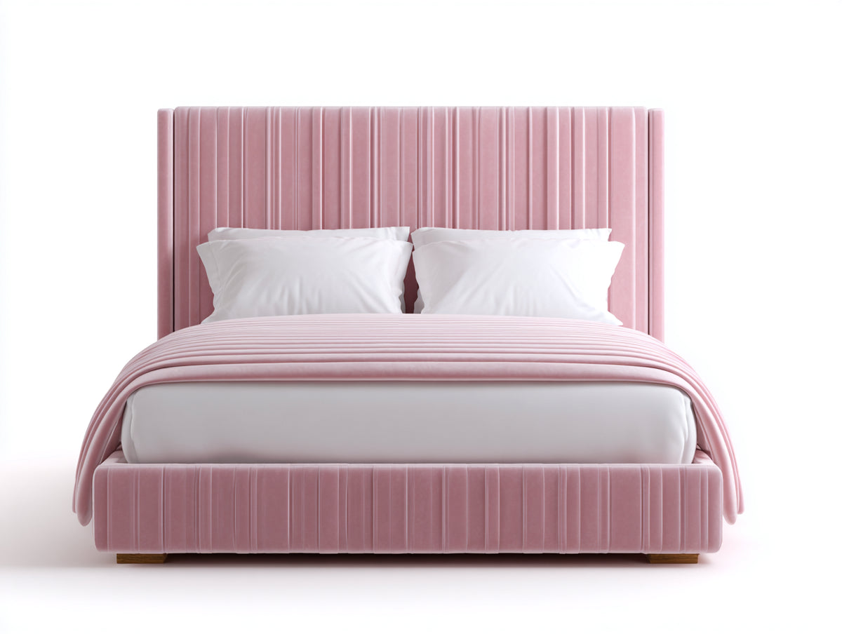 Camas dobles tapizadas 220x180x110 cm - rosa terciopelo - diseño moderno para dormitorio