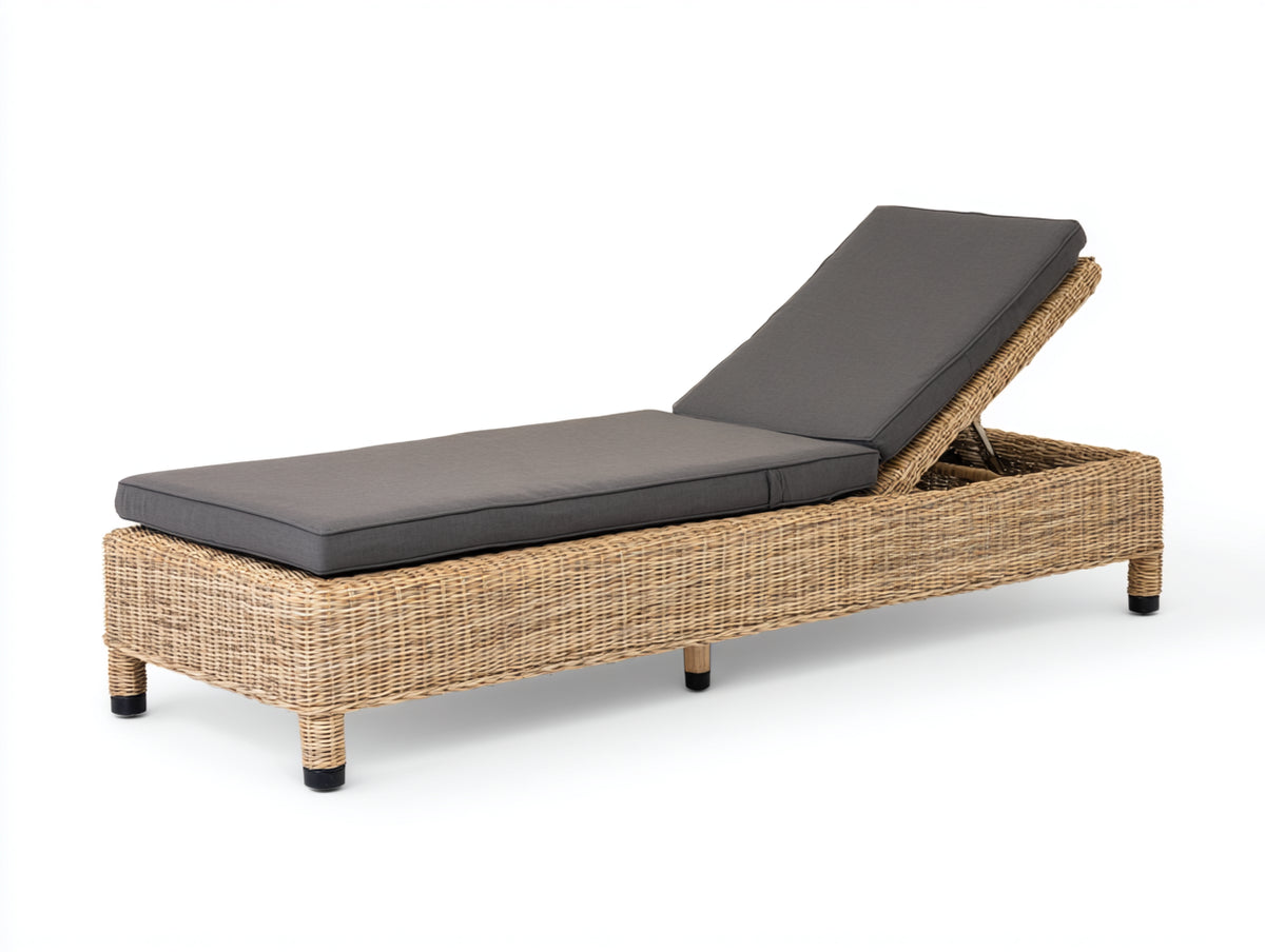 Tumbonas 200x80x70 cm ratán sintético color natural y gris con respaldo ajustable diseño moderno