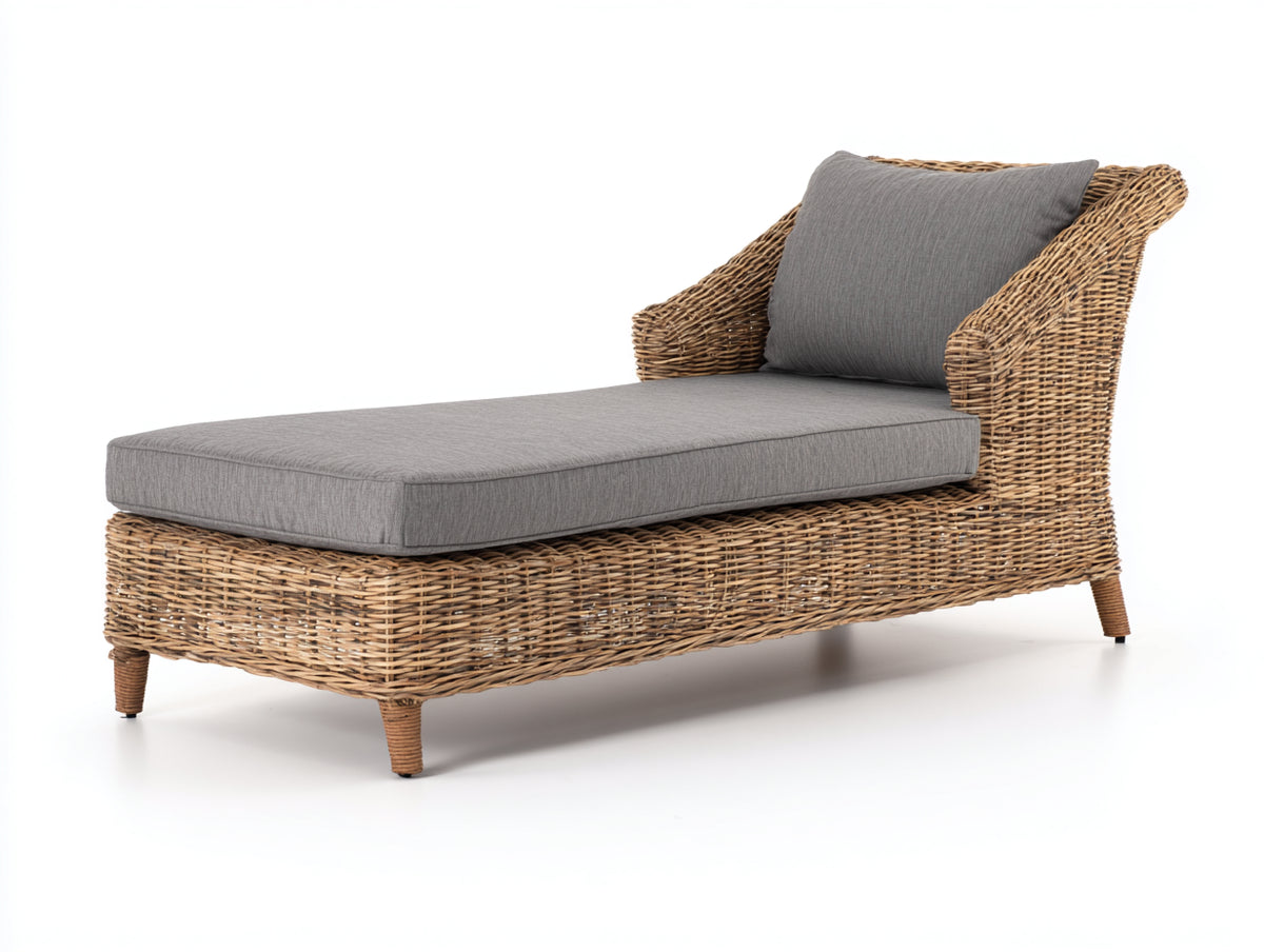 Tumbona de exterior de ratán sintético 200x75x85 cm - gris oscuro y madera natural - diseño moderno para jardín y terraza