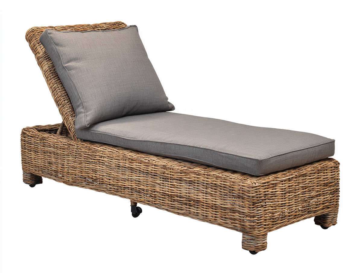 Tumbona de exterior de ratán 200x80x70 cm - acabado marrón natural - diseño moderno