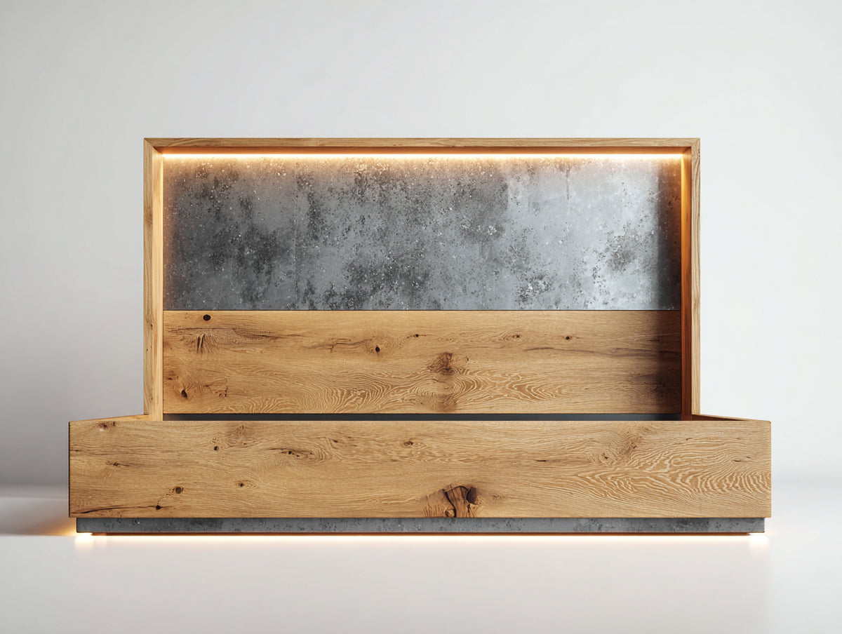 Camas dobles madera 200x180x120 cm - madera natural - diseño moderno con iluminación LED