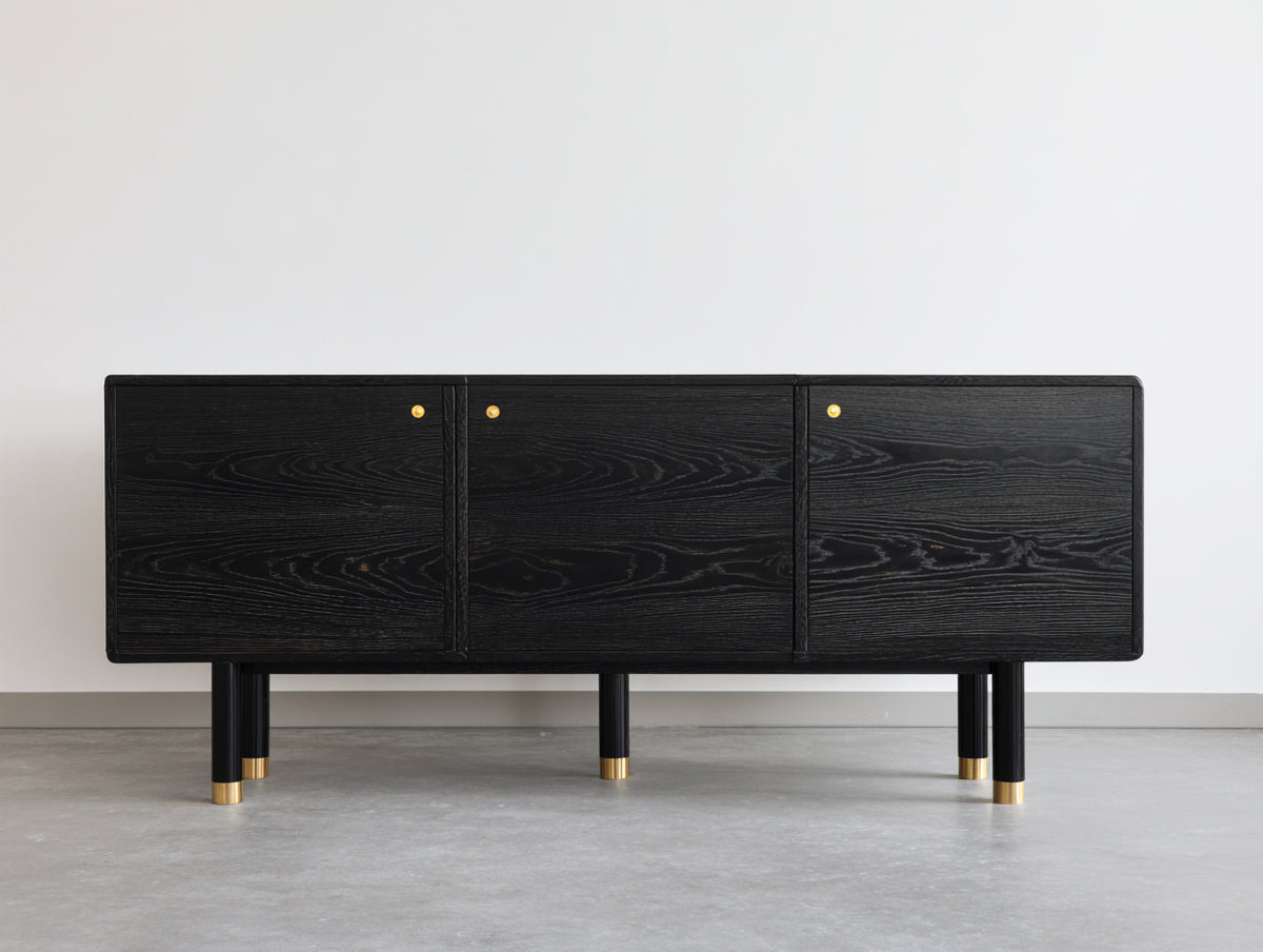 Mueble recibidor madera 180x40x75 cm - negro - diseño moderno con 3 puertas
