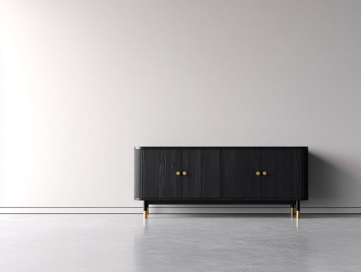Mueble recibidor madera 180x40x75 cm - negro - diseño moderno con 4 puertas
