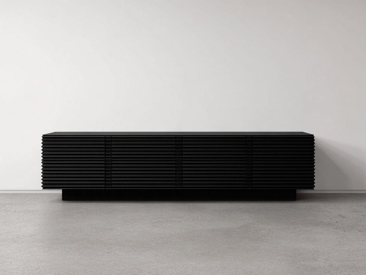 Mueble recibidor con 4 puertas 200x40x75 cm - acabado negro - diseño moderno
