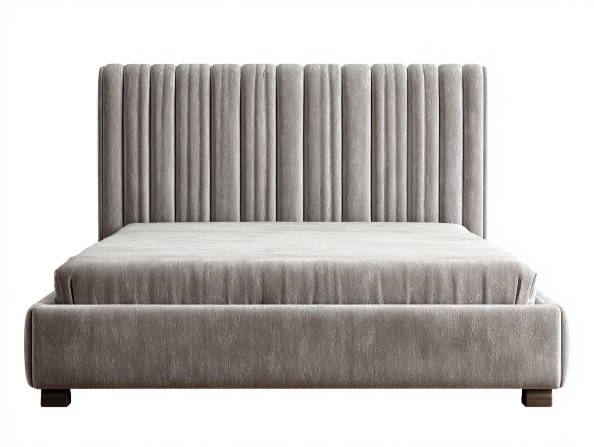 Camas dobles tapizadas 220x180x110 cm - gris claro terciopelo - diseño moderno para dormitorio