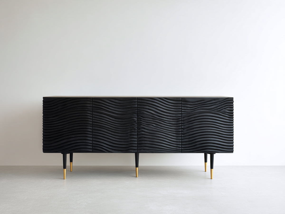 Mueble recibidor con 4 puertas 200x40x75 cm - acabado negro - diseño moderno