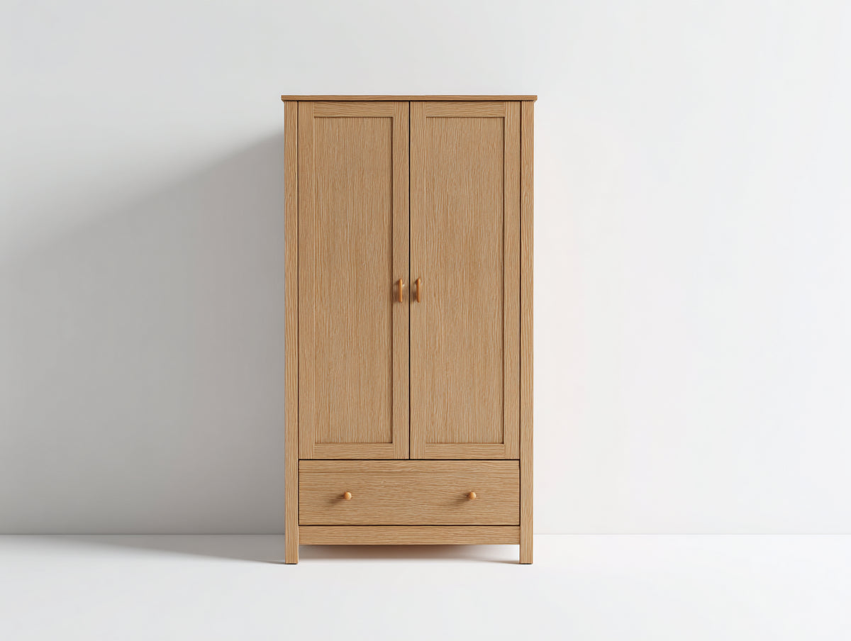 Armarios de 2 puertas madera 100x55x180 cm - madera natural - diseño clásico con cajón para dormitorio