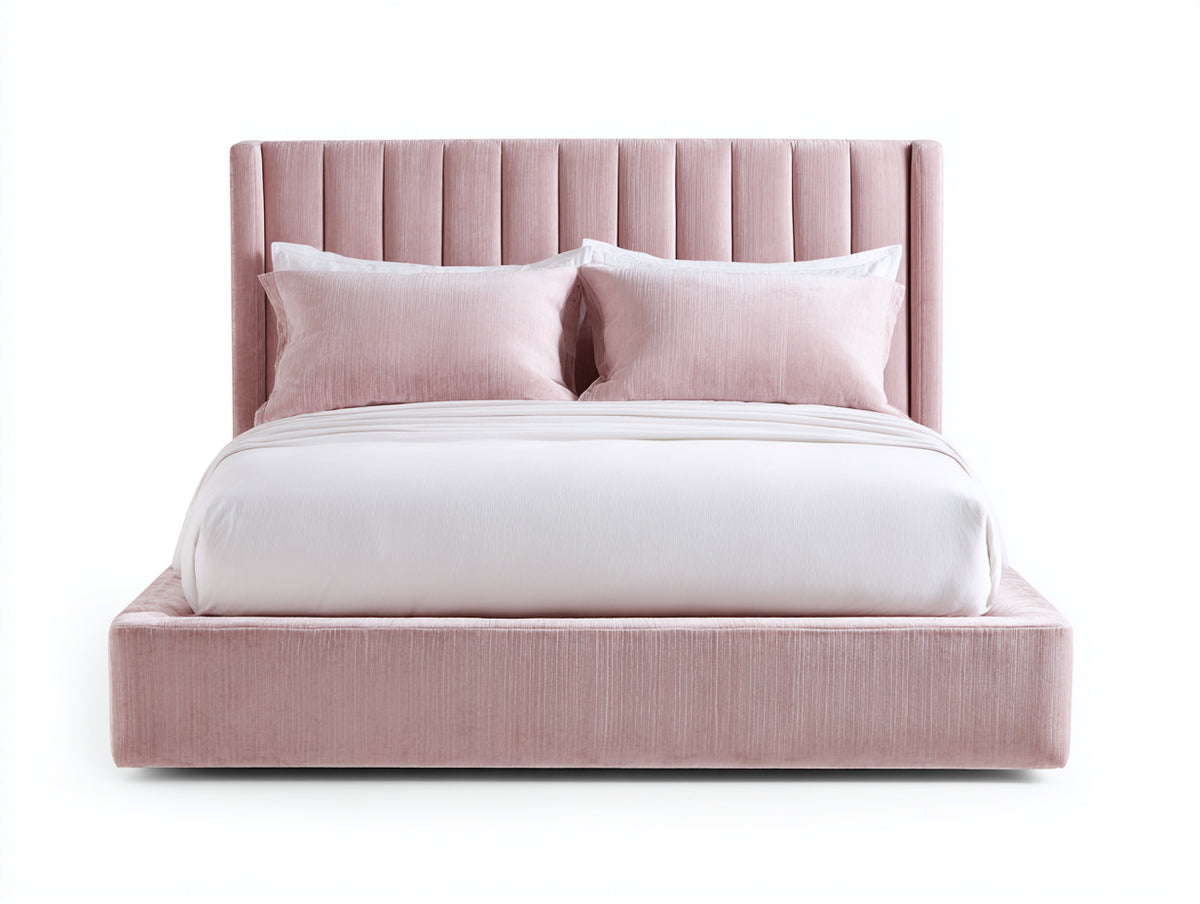 Camas dobles 200x180x120 cm tela rosa con cabecero tapizado diseño moderno