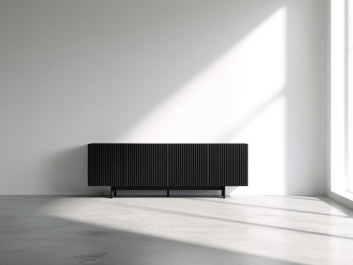 Mueble recibidor moderno 180x40x50 cm - color negro - diseño minimalista con 3 puertas de almacenamiento