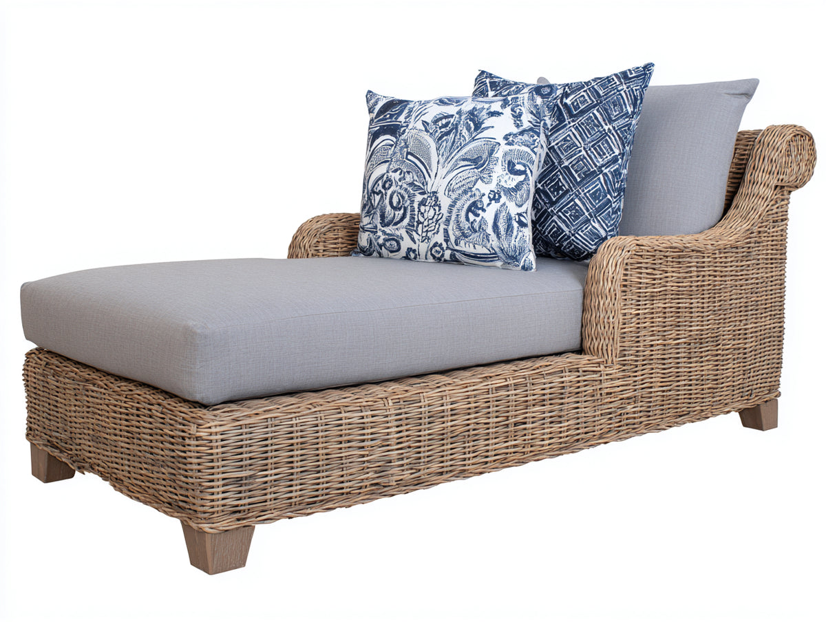 Tumbona de exterior de ratán 200x85x75 cm - color natural y gris - diseño moderno confortable