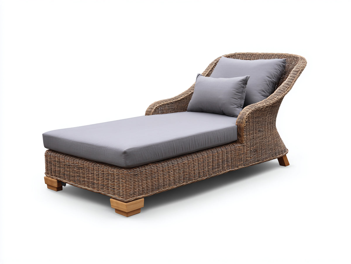 Tumbona de exterior de ratán 210x85x75 cm - acabado marrón natural - diseño moderno