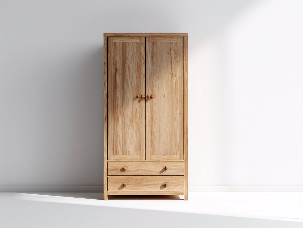 Armarios de dormitorio 90x45x180 cm color madera natural con puertas abatibles cajones y diseño nórdico