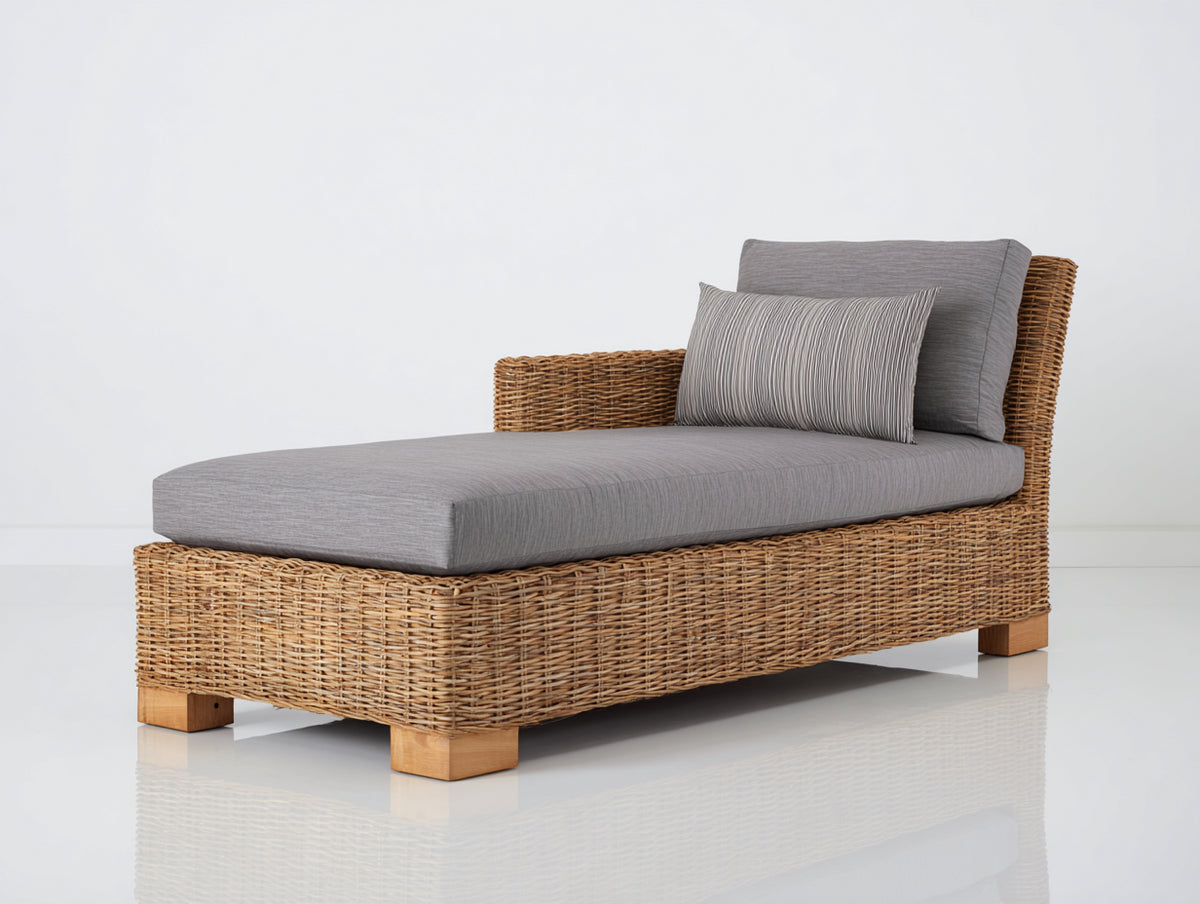 Tumbona de exterior de ratán 200x80x75 cm - color natural y gris - diseño moderno y confortable