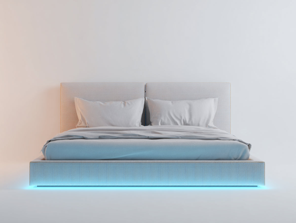 Camas dobles tapizada 200x160x100 cm - color blanco - diseño moderno con iluminación LED