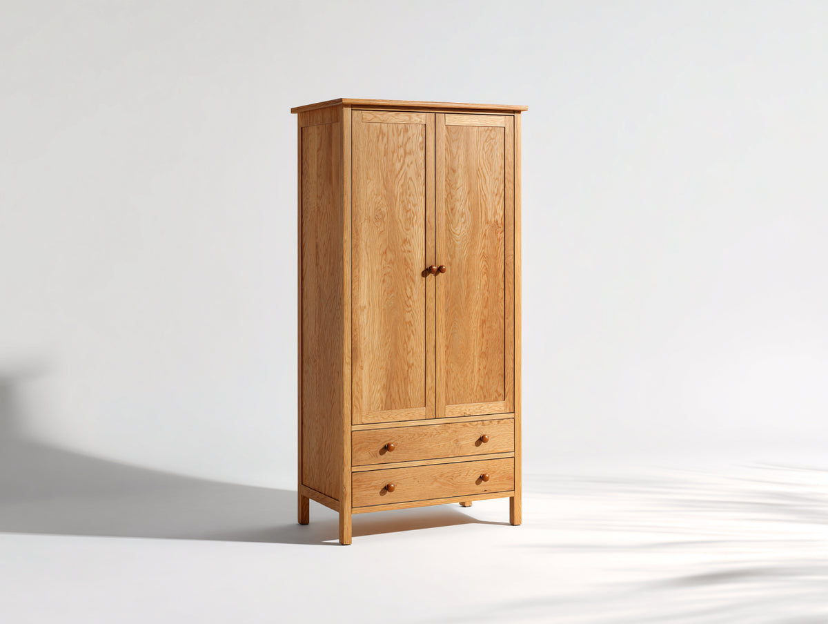 Armarios de madera natural 90x45x180 cm - color roble - diseño clásico para dormitorio