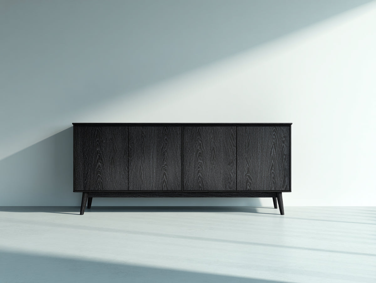 Mueble recibidor 200x40x75 cm color negro con puertas y diseño moderno